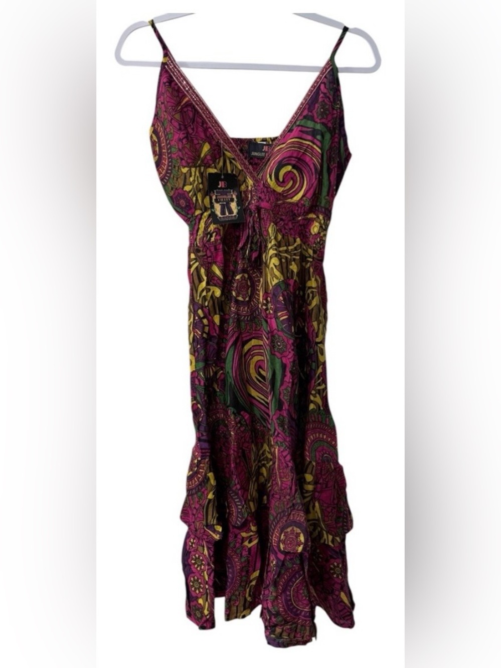 NWT Junglee Billie women’s Free Size boho v-neck tiered multicolored red dress